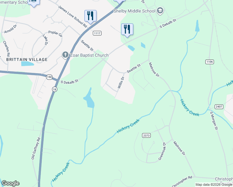 map of restaurants, bars, coffee shops, grocery stores, and more near 308 Buckles Avenue in Shelby