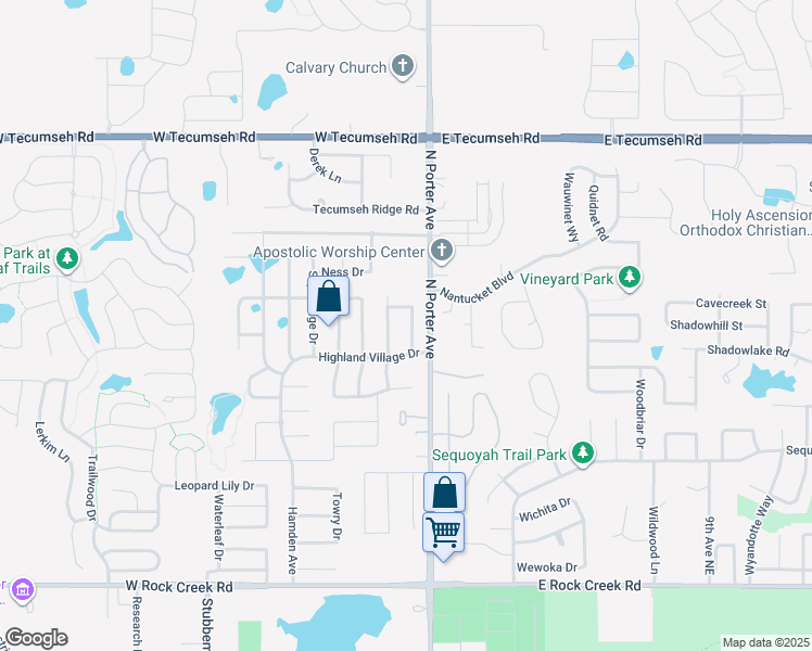 map of restaurants, bars, coffee shops, grocery stores, and more near 3100 Lochinver Drive in Norman