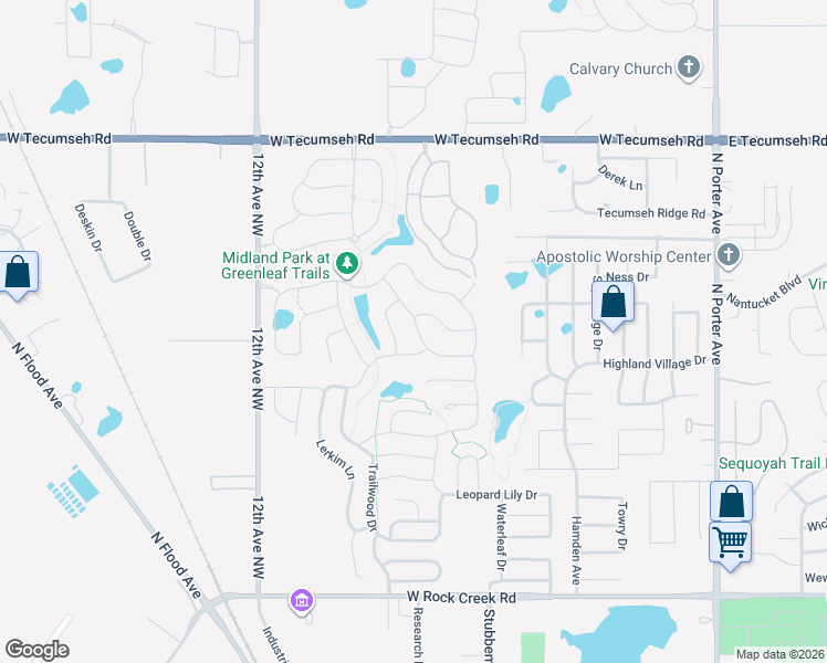 map of restaurants, bars, coffee shops, grocery stores, and more near 3025 Kettle Road in Norman