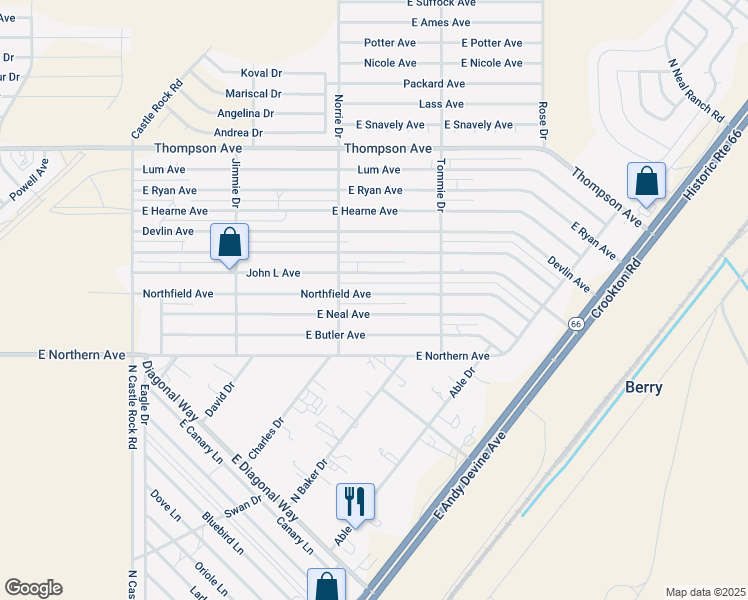 map of restaurants, bars, coffee shops, grocery stores, and more near 3790 Northfield Avenue in Kingman