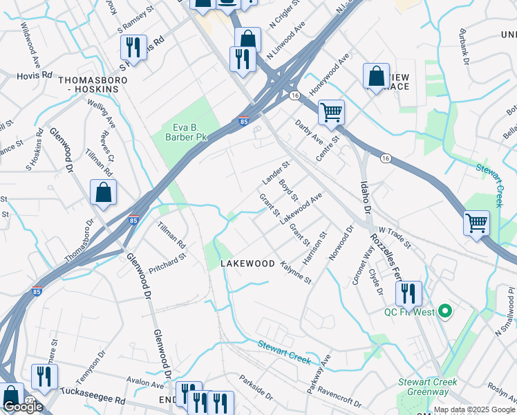 map of restaurants, bars, coffee shops, grocery stores, and more near 312 Oregon Street in Charlotte