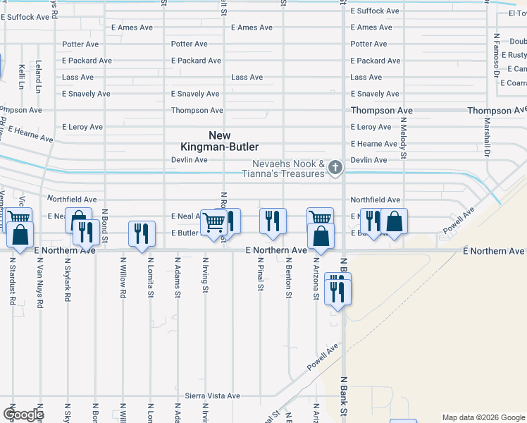 map of restaurants, bars, coffee shops, grocery stores, and more near 2735 Neal Avenue in Kingman