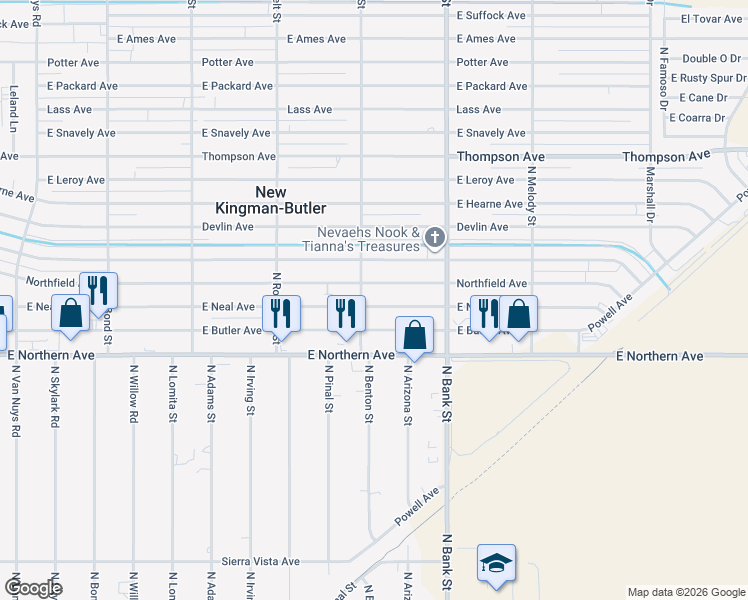 map of restaurants, bars, coffee shops, grocery stores, and more near 2805 Neal Ave in Kingman