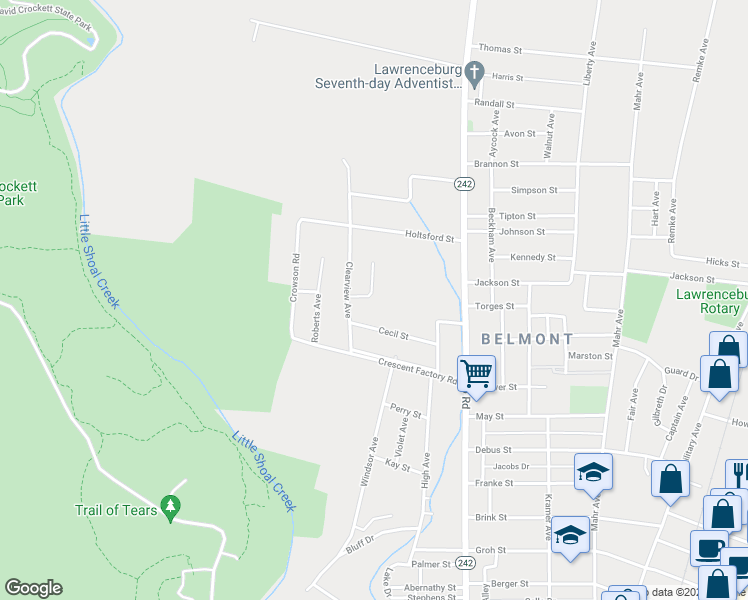 map of restaurants, bars, coffee shops, grocery stores, and more near 1105 Clearview Avenue in Lawrenceburg