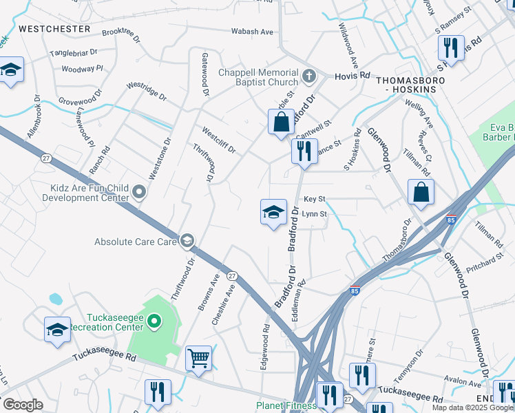 map of restaurants, bars, coffee shops, grocery stores, and more near 1234 Saratoga Drive in Charlotte