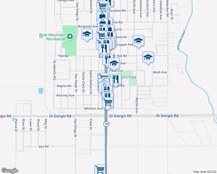 map of restaurants, bars, coffee shops, grocery stores, and more near 10901 Main Street in Lamont
