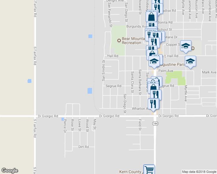 map of restaurants, bars, coffee shops, grocery stores, and more near 10900 San Fernando Street in Lamont