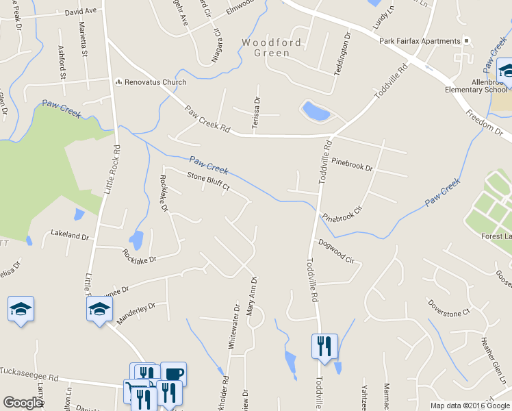 map of restaurants, bars, coffee shops, grocery stores, and more near 2107 Lisa Carole Drive in Charlotte