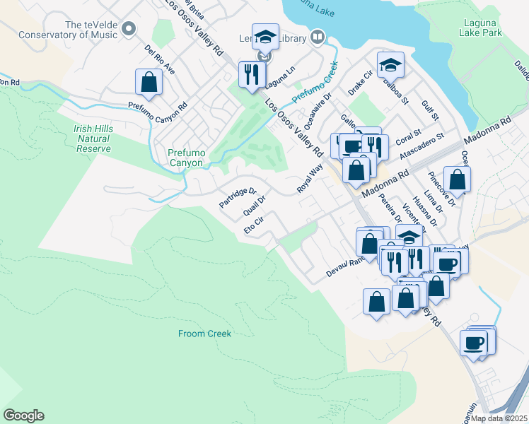 map of restaurants, bars, coffee shops, grocery stores, and more near 1540 Eto Circle in San Luis Obispo