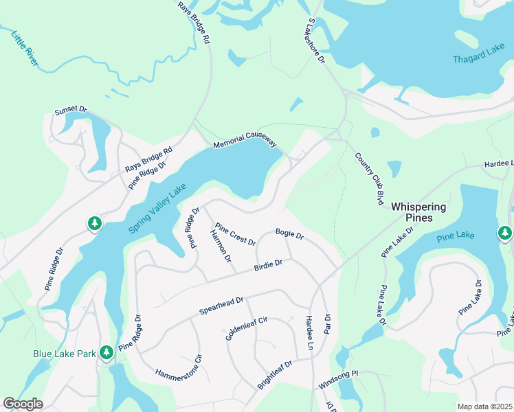 map of restaurants, bars, coffee shops, grocery stores, and more near 36 Pine Ridge Drive in Whispering Pines