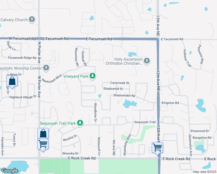 map of restaurants, bars, coffee shops, grocery stores, and more near 701 Shadowhill Street in Norman