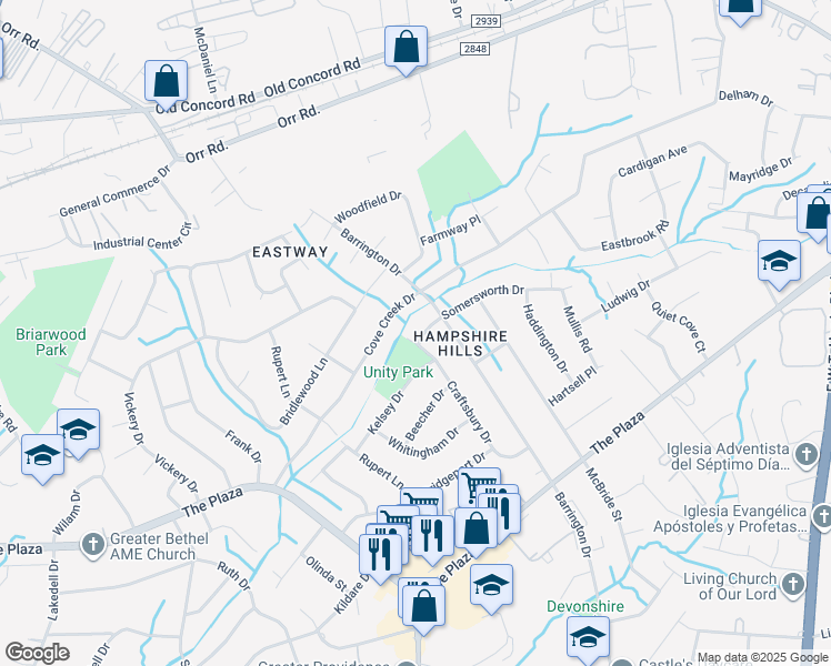 map of restaurants, bars, coffee shops, grocery stores, and more near 5633 Craftsbury Drive in Charlotte