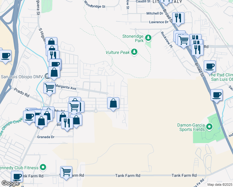 map of restaurants, bars, coffee shops, grocery stores, and more near 3243 Daisy Lane in San Luis Obispo