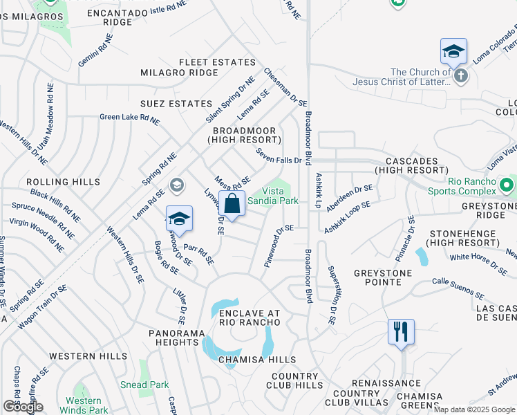 map of restaurants, bars, coffee shops, grocery stores, and more near 2689 Maricopa Drive Southeast in Rio Rancho