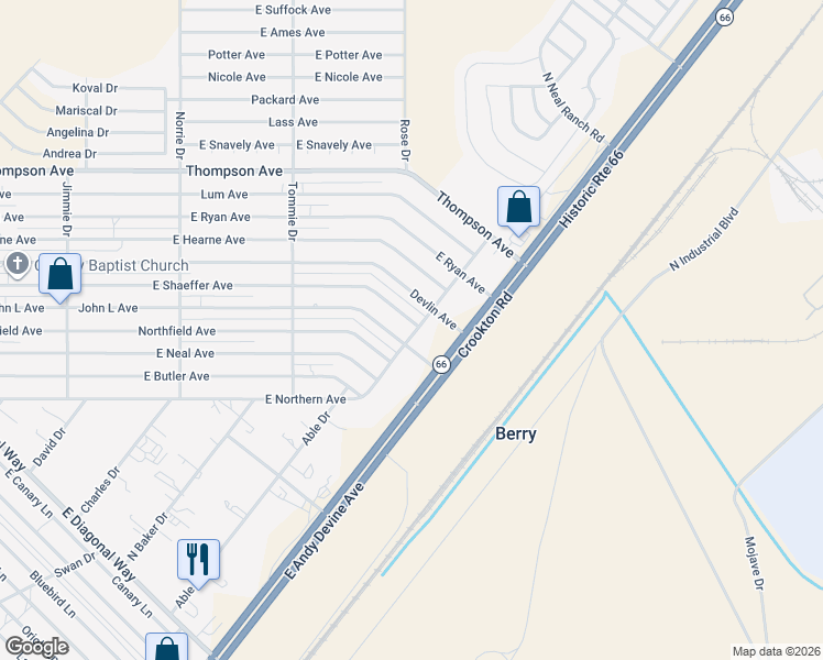 map of restaurants, bars, coffee shops, grocery stores, and more near 4010 E Shaeffer Ave in Kingman