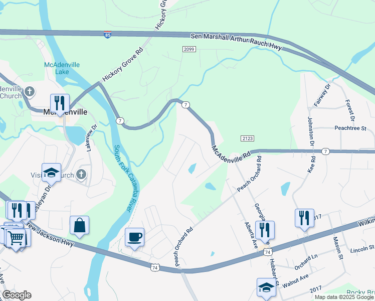 map of restaurants, bars, coffee shops, grocery stores, and more near 5153 Thomasville Drive in Belmont