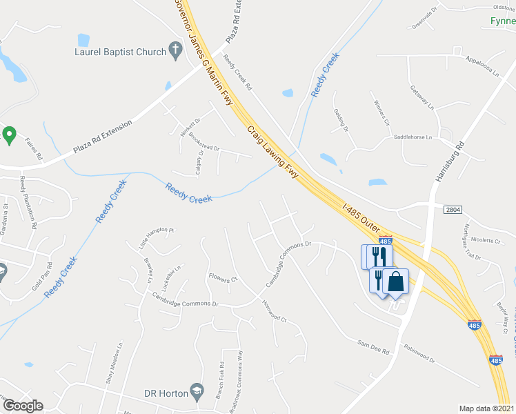 map of restaurants, bars, coffee shops, grocery stores, and more near 8724 Kirkley Glen Lane in Charlotte