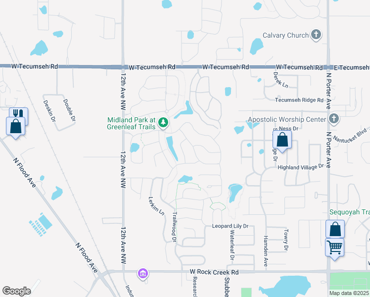map of restaurants, bars, coffee shops, grocery stores, and more near 3025 Kettle Road in Norman