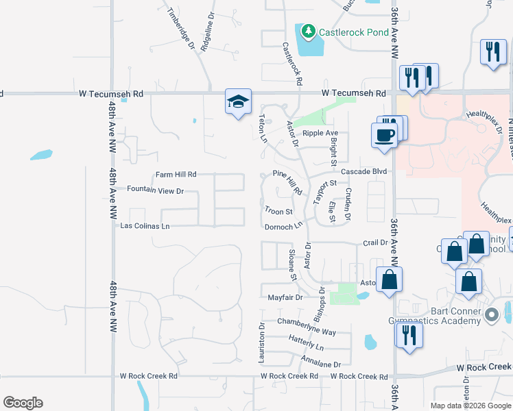 map of restaurants, bars, coffee shops, grocery stores, and more near 3020 Pine Hill Road in Norman