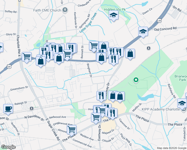 map of restaurants, bars, coffee shops, grocery stores, and more near in Charlotte