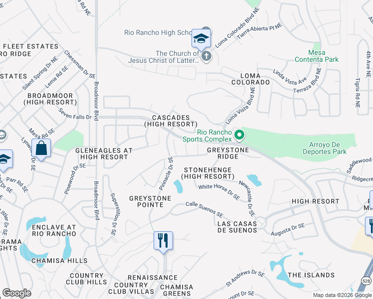 map of restaurants, bars, coffee shops, grocery stores, and more near 47 Prestwick Court in Rio Rancho