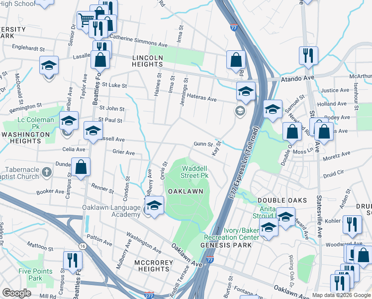 map of restaurants, bars, coffee shops, grocery stores, and more near 1545 Russell Avenue in Charlotte