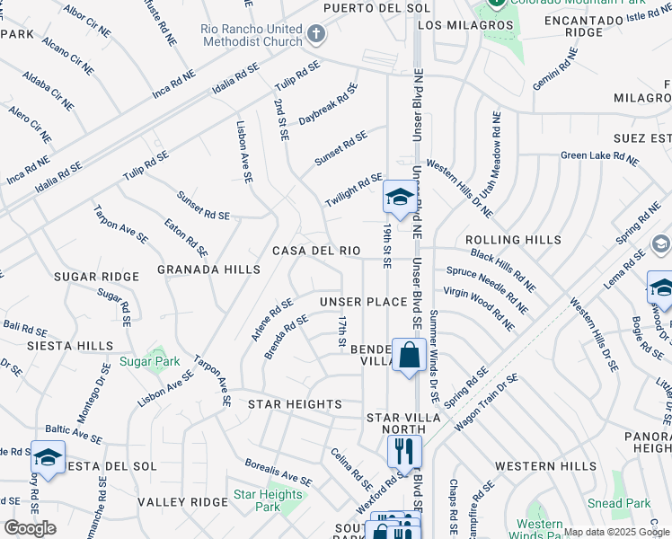 map of restaurants, bars, coffee shops, grocery stores, and more near 1800 Darlene Road Southeast in Rio Rancho