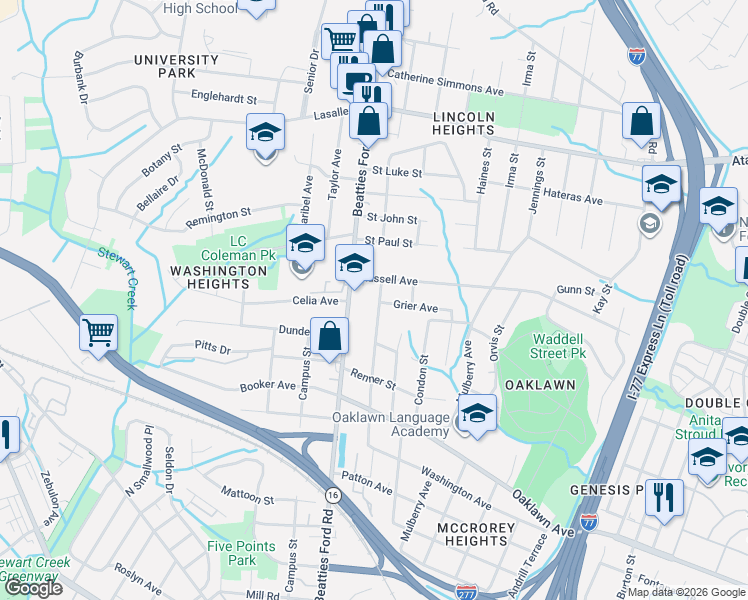 map of restaurants, bars, coffee shops, grocery stores, and more near 1339 Fairmont Street in Charlotte