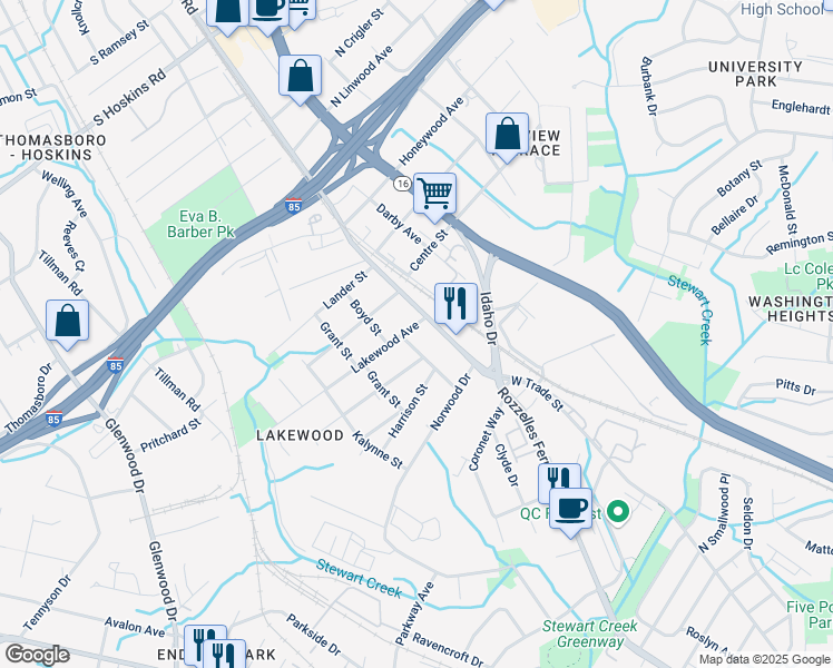 map of restaurants, bars, coffee shops, grocery stores, and more near 109 Lakewood Avenue in Charlotte