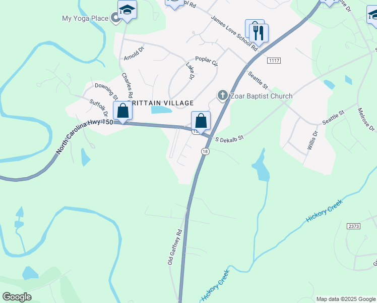 map of restaurants, bars, coffee shops, grocery stores, and more near 1826 South Lafayette Street in Shelby