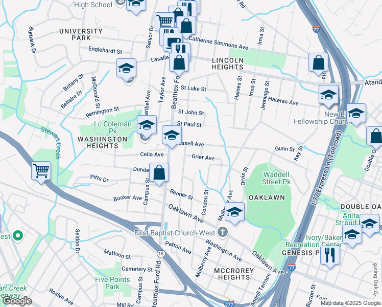 map of restaurants, bars, coffee shops, grocery stores, and more near 1339 Fairmont Street in Charlotte