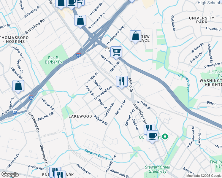 map of restaurants, bars, coffee shops, grocery stores, and more near 109 Lakewood Avenue in Charlotte