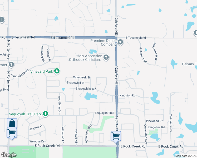 map of restaurants, bars, coffee shops, grocery stores, and more near 1008 Pinecrest Street in Norman