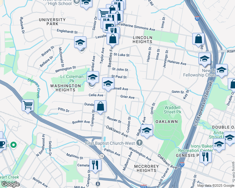 map of restaurants, bars, coffee shops, grocery stores, and more near 1339 Fairmont Street in Charlotte