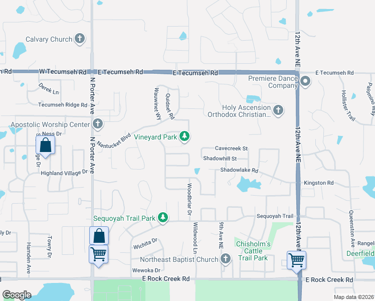 map of restaurants, bars, coffee shops, grocery stores, and more near 533 Elmcrest Drive in Norman