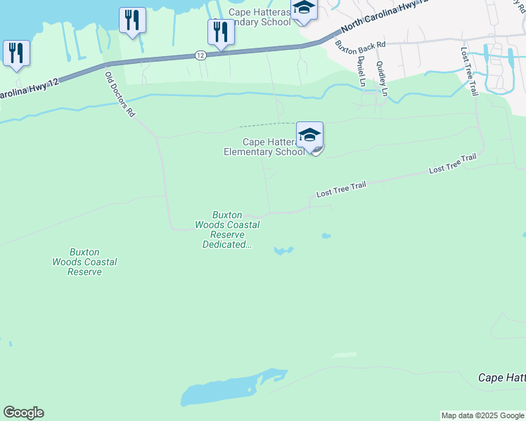 map of restaurants, bars, coffee shops, grocery stores, and more near 47486 Flowers Ridge Road in Buxton