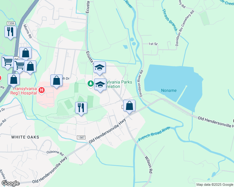 map of restaurants, bars, coffee shops, grocery stores, and more near 1160 Ecusta Road in Brevard