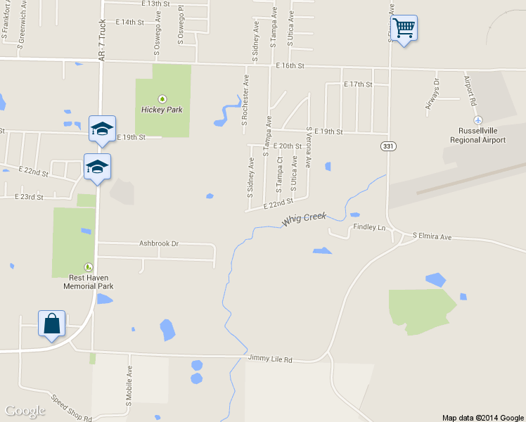 map of restaurants, bars, coffee shops, grocery stores, and more near 1916 E 22nd St in Russellville