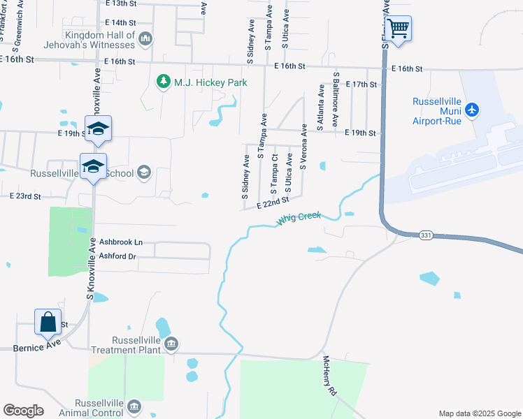 map of restaurants, bars, coffee shops, grocery stores, and more near 1916 East 22nd Street in Russellville