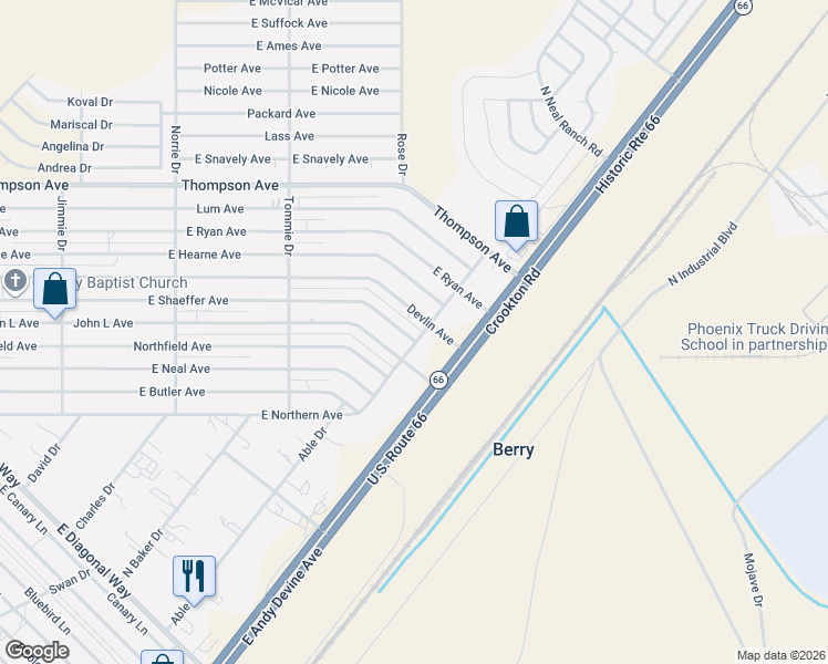 map of restaurants, bars, coffee shops, grocery stores, and more near 4010 E Shaeffer Ave in Kingman