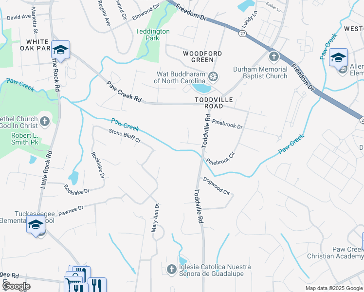 map of restaurants, bars, coffee shops, grocery stores, and more near 3605 Urbana Drive in Charlotte