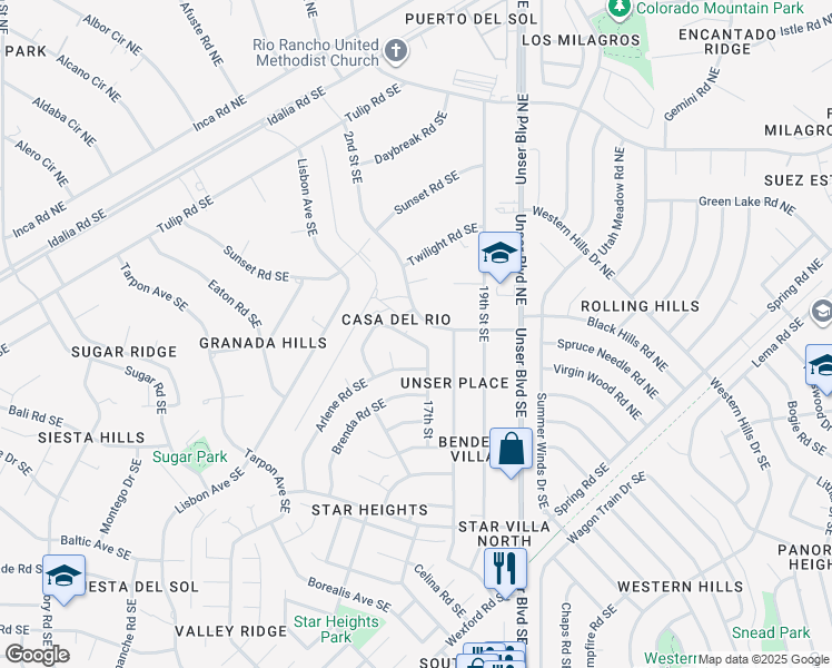 map of restaurants, bars, coffee shops, grocery stores, and more near 1800 Darlene Road Southeast in Rio Rancho