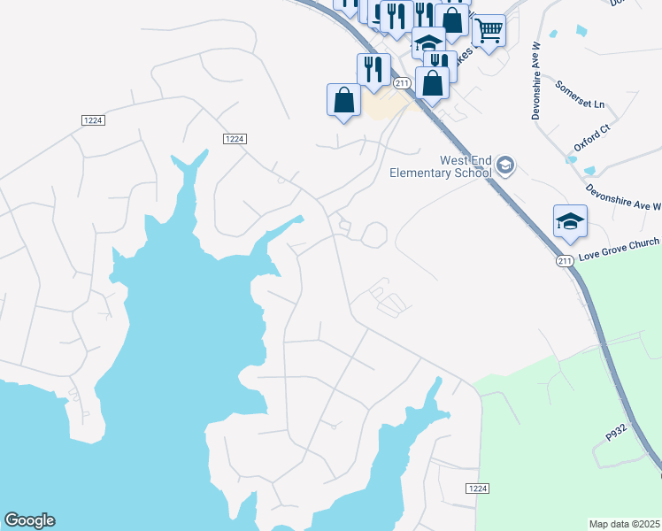map of restaurants, bars, coffee shops, grocery stores, and more near 551 Longleaf Drive Southwest in Pinehurst