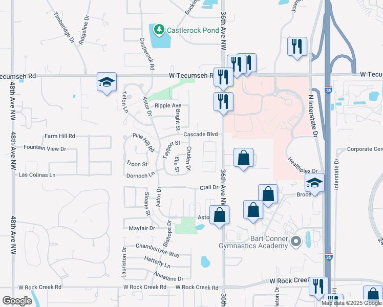 map of restaurants, bars, coffee shops, grocery stores, and more near 3025 Cruden Drive in Norman