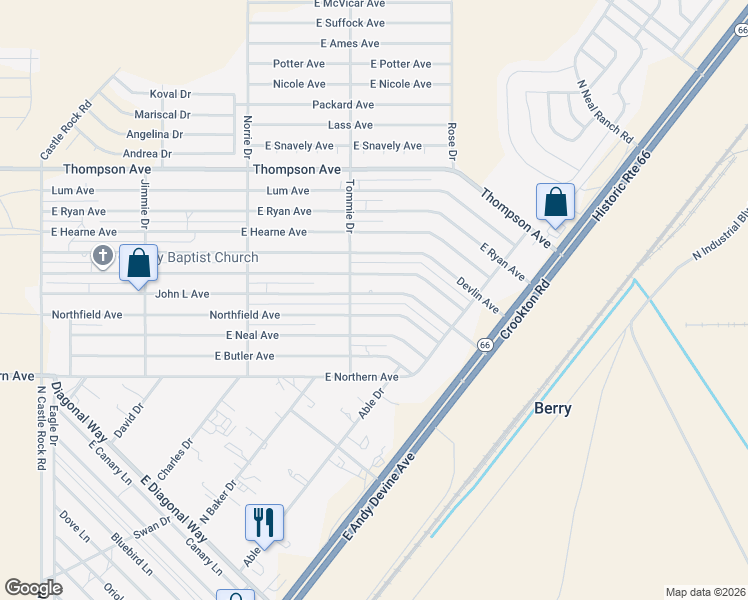 map of restaurants, bars, coffee shops, grocery stores, and more near 3916 Northfield Avenue in Kingman