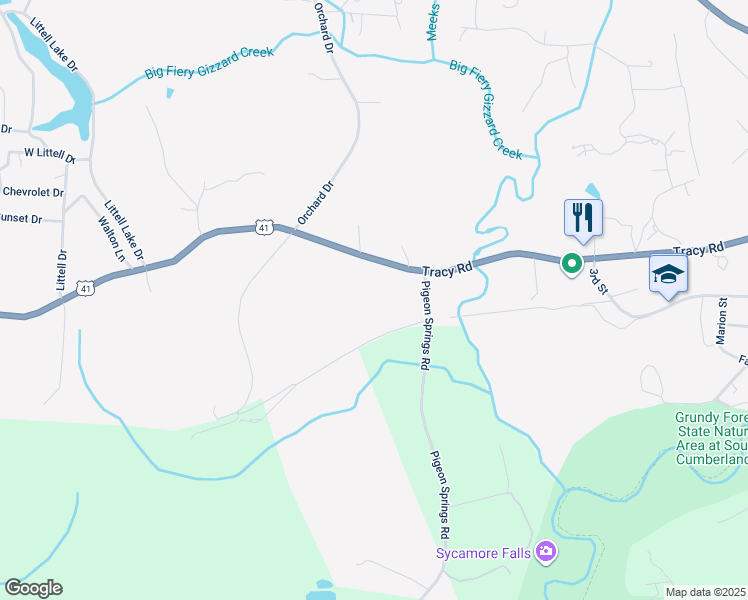 map of restaurants, bars, coffee shops, grocery stores, and more near 491 Industrial Drive in Tracy City