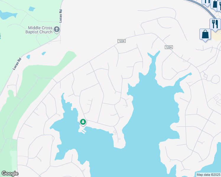 map of restaurants, bars, coffee shops, grocery stores, and more near 116 Schever Road in Seven Lakes