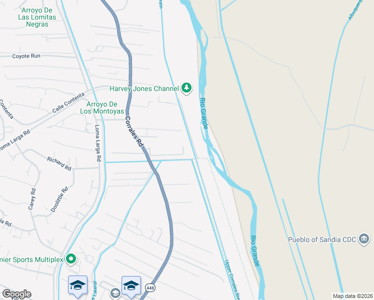 map of restaurants, bars, coffee shops, grocery stores, and more near 169 Romero Rd in Corrales