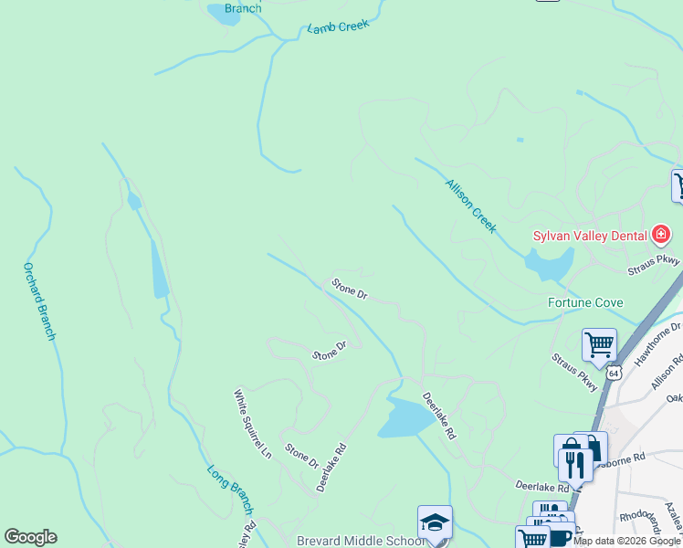 map of restaurants, bars, coffee shops, grocery stores, and more near 309-689 Stone Dr in Brevard