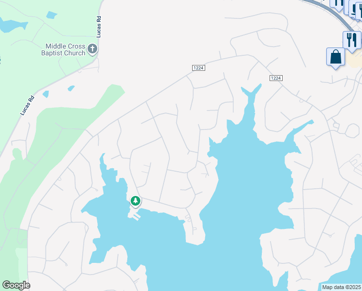 map of restaurants, bars, coffee shops, grocery stores, and more near 116 Schever Road in Seven Lakes